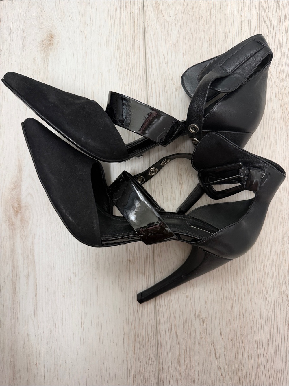 Black Pointed Toe Ankle Strap Heels - Picture 4 of 6